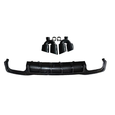 Rear Diffuser Four Tail Pipes, Big Surrounded - blade-style-carbon-pattern-rear-lip-integrated-black-tail-throat