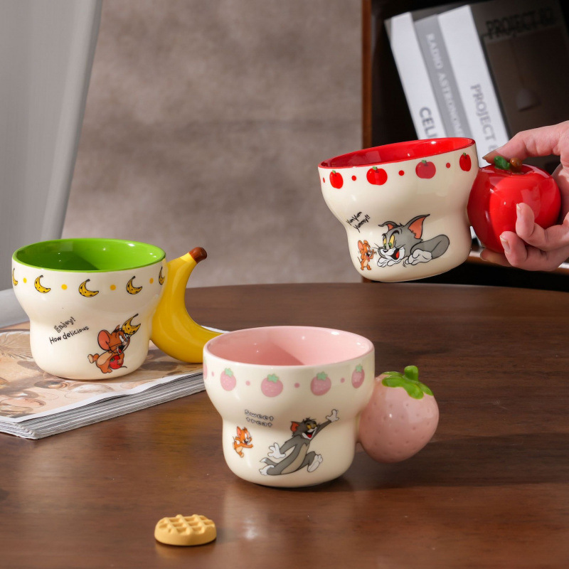 Auténtico autorizado gato y ratón personalidad creativa de dibujos animados tazas de cerámica taza de desayuno taza de regalo de mano alta