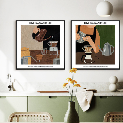 Vintage Artistic Cafe Decorative Painting Nordic Modern Niche Restaurant Background Combination Wall Art Ins Fresh Style Hanging Picture