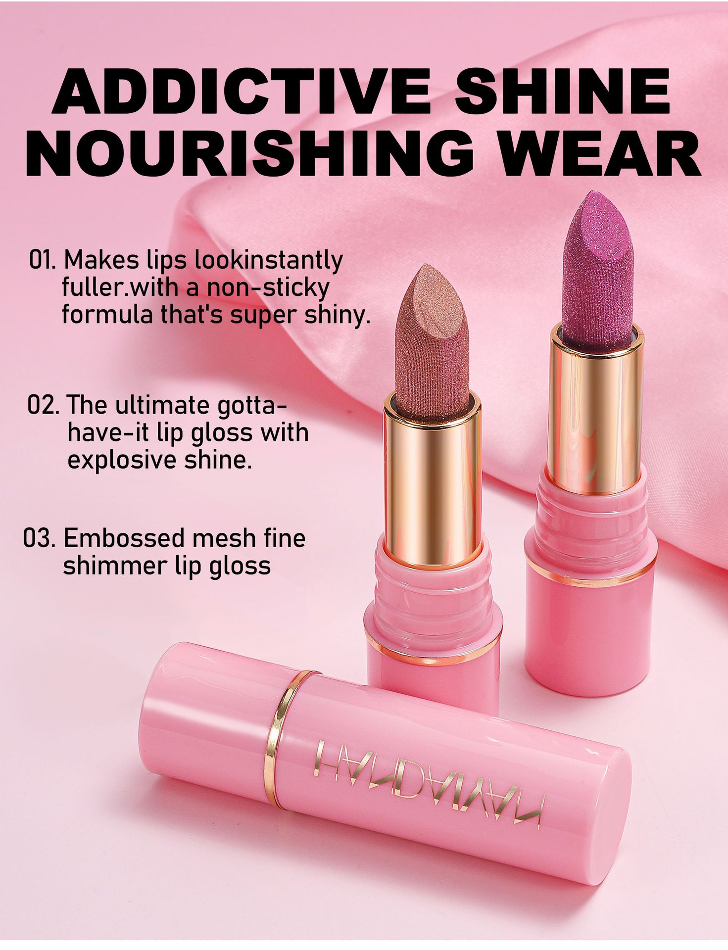 Pearl Lipstick in stock, 8 colors moisturizing and hydrating handaiyan embossed Silk Screen Fine Sparkling Lip gloss, cross-border exclusive lipstick Application Scenario