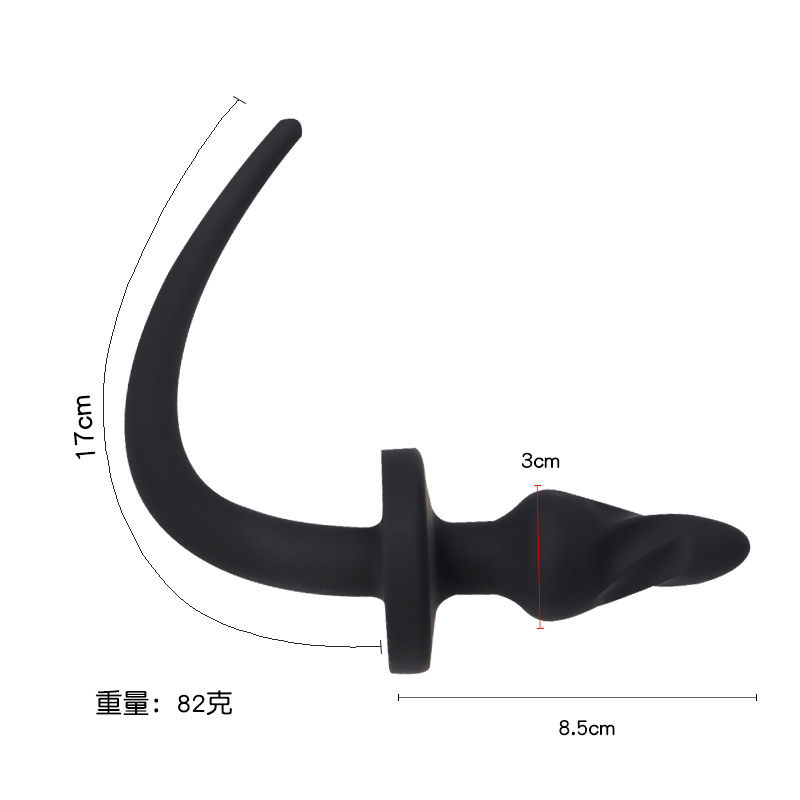Threaded Dog Tail Silicone Anal Plug with Beaded Tail, Black, 82 g — detail image 1