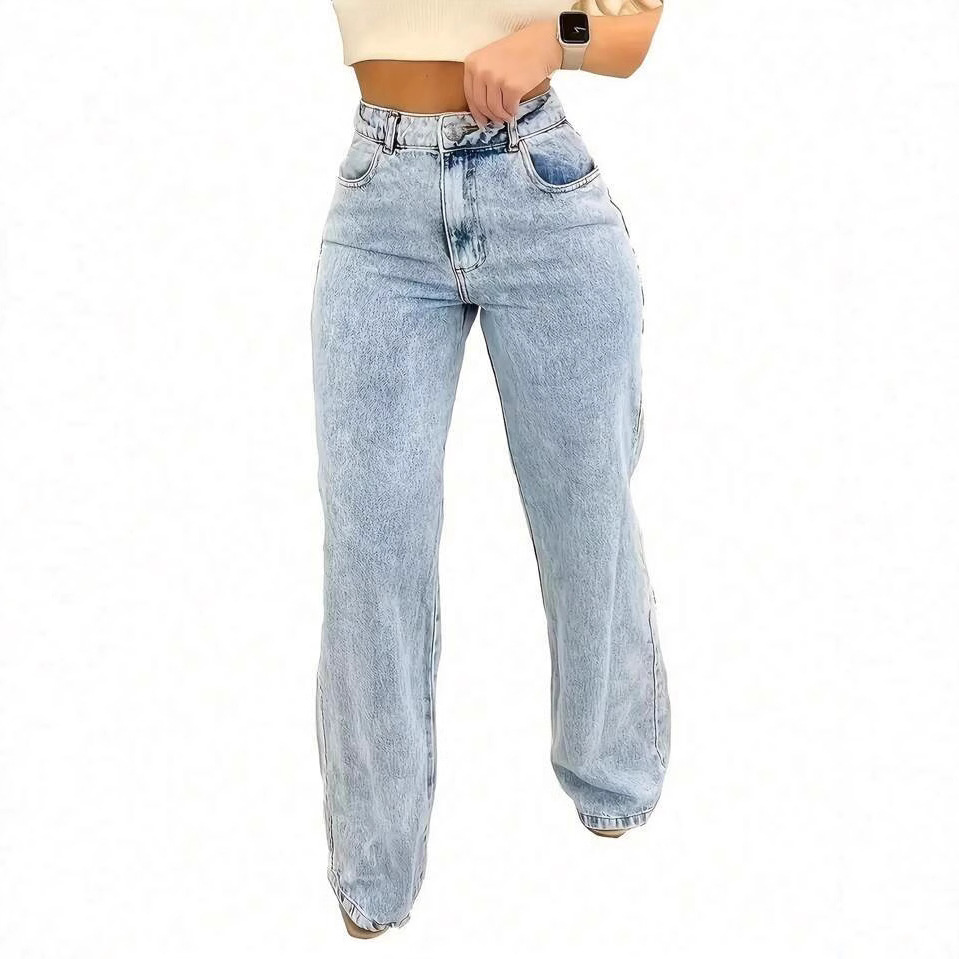Ropa de mujer Vaqueros rectos para mujer: pantalones vaqueros vintage lavados de cintura alta para uso casual y urbano._voghion.com