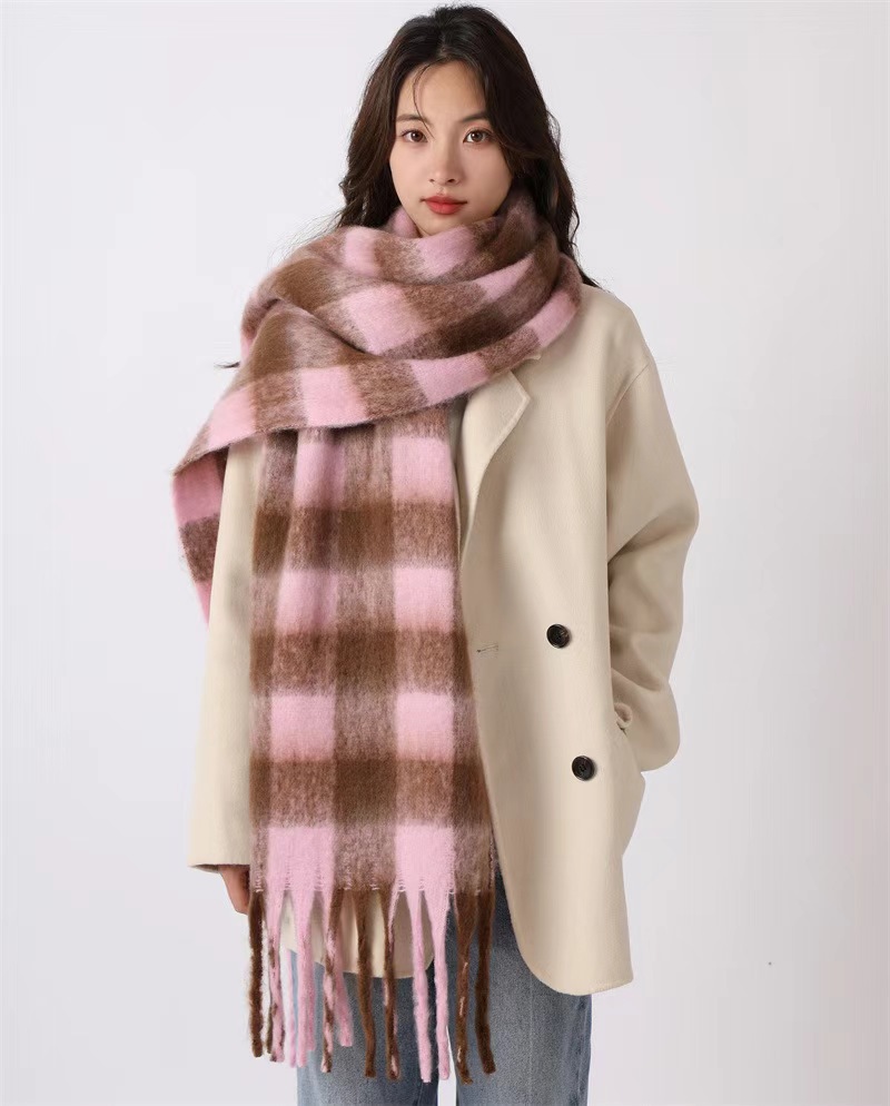 Écharpe en mohair douce et moelleuse de couleur unie pour femme, châle chaud et épais en cachemire polyvalent, nouvelle collection automne hiver_voghion.com