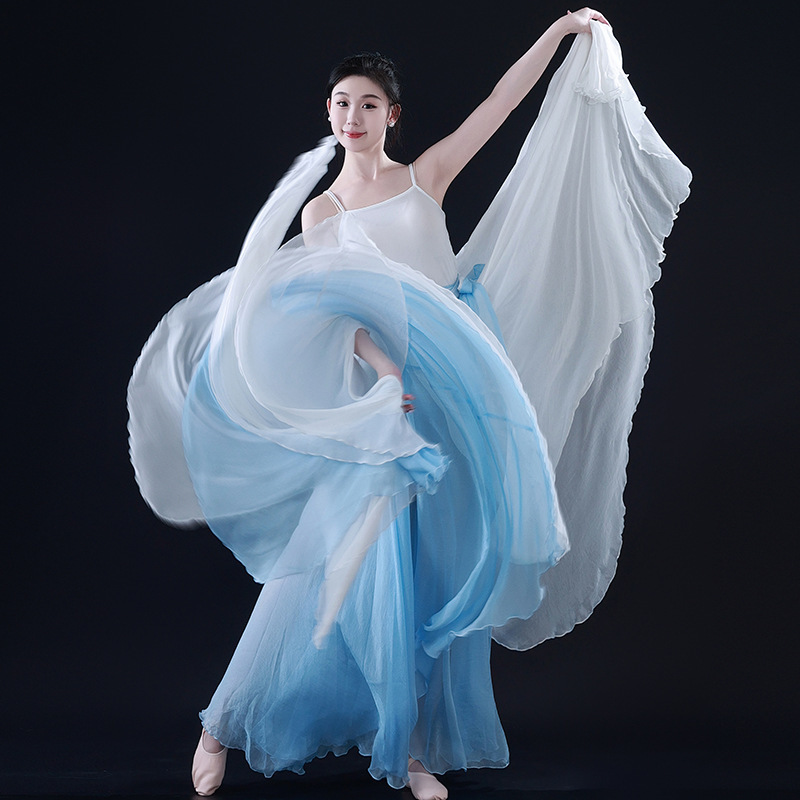 900-degree Tencel Large Swing Dress Women's Half-length Dance Suit Classical Xinjiang Modern Ethnic Dance Performance Dress