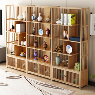 Antique Rack Solid Wood New Chinese Partition Display Cabinet Ornaments Storage Rack Tea Room Living Room Bookshelf Storage Rack Duobao Pavilion