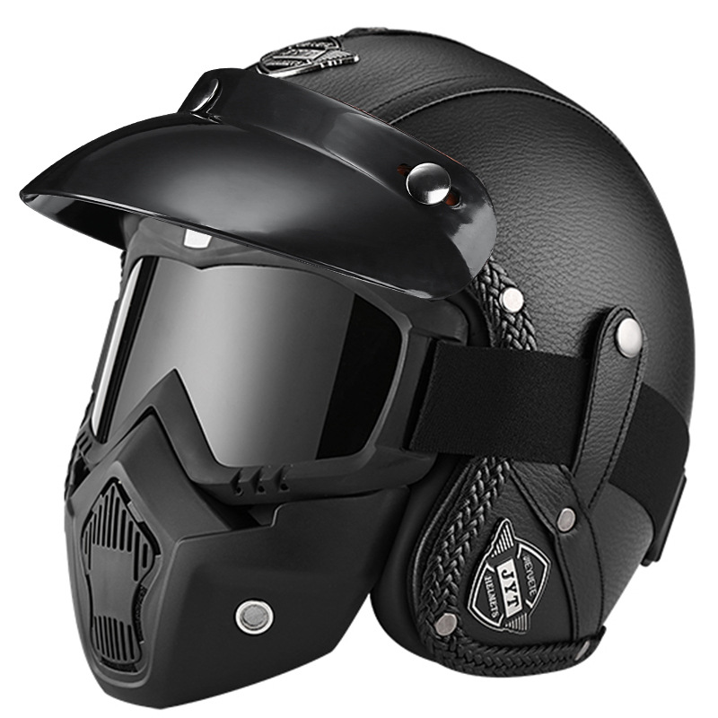 3C 인증 전기 오토바이 복고풍 헬멧 남자와 여자의 오토바이 가죽 헬멧 타고 3/4 절반 헬멧 안전