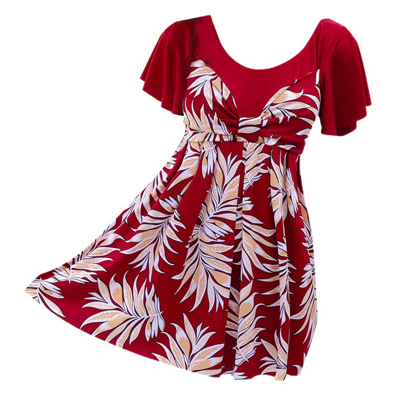 Traje de baño de las mujeres más tamaño gordito chica de moda impreso adelgazamiento traje de baño conservador vestido de una pieza para las madres de mediana edad