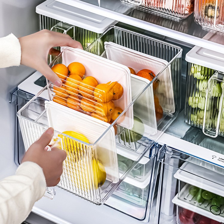 Caja de almacenamiento de refrigerador para alimentos de grado alimenticio, caja de preservación de verduras con mango para refrigeración especial, cocina congelada, acabado y sellado