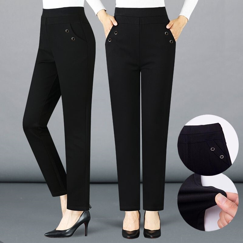 2021 New Spring and Autumn Elastic High-Waisted Straight-Leg Pants for Middle-Aged and Elderly Women, Slimming Casual Pants