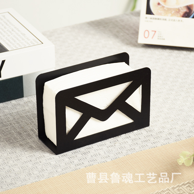 Black Metal Paper Towel Holder, Restaurant Cut-out Style, Coffee Shop Paper Napkin Storage Box, Iron Square Paper Towel Stand