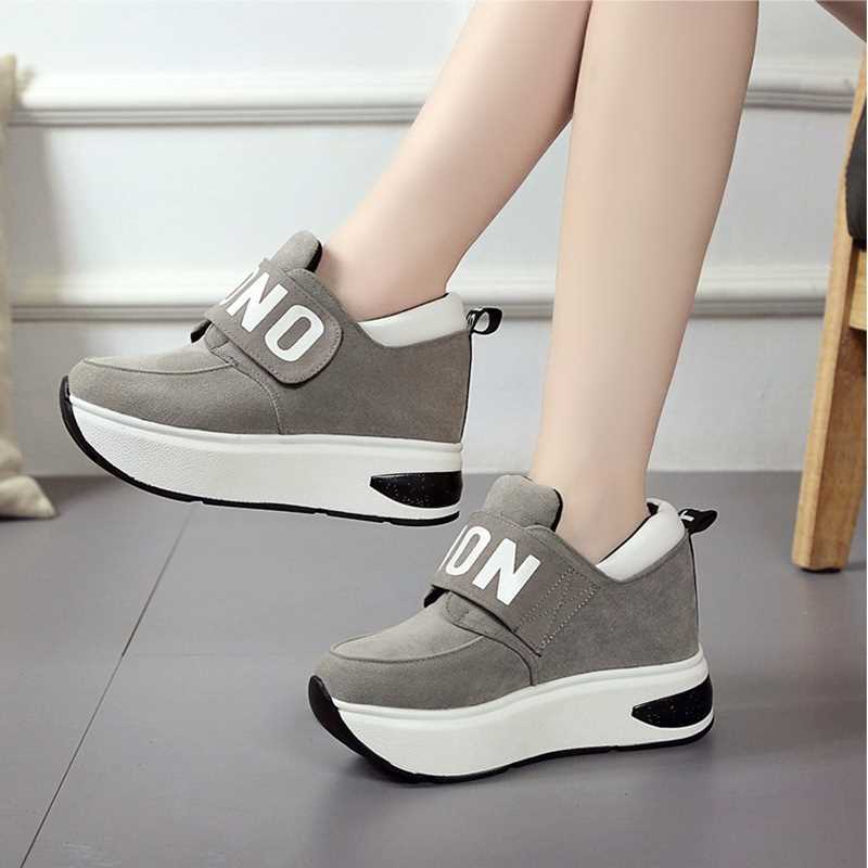 Celebrity style platform high heel rocking shoes magic stickers high-top shoes hidden height women's sneaker casual shoes women