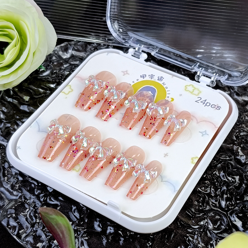 Uñas postizas Air Soft, sin pliegues, hechas a mano, piezas de uñas portátiles, piezas de uñas de material suave de lujo ligero, 24 piezas en caja de plástico, arte de uñas al por mayor.