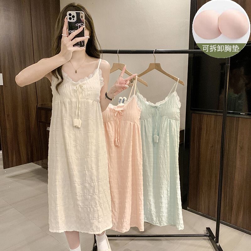 Cloud Cotton Summer Suspender Nightgown, Sweet and Cute, with Breast Pads, Comfortable and Can Be Worn Outside, Korean Style Pajamas, Women's Home Clothes Cloud Cotton Summer Suspender Nightgown, Sweet and Cute, with Breast Pads, Comfortable and Can Be Worn Outside, Korean Style Pajamas, Women's Home Clothes