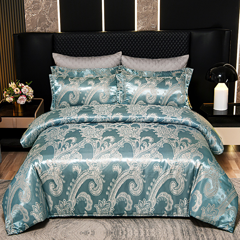 Jacquard satin europeo de alta gama set de cuatro piezas de tela gruesa sábanas de borde de cama de doble comercio exterior hotel residencial