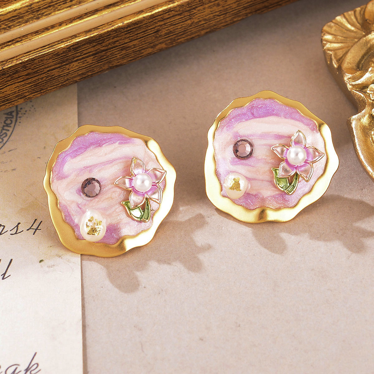 1 Par Retro Flor Enchapado Metal Pendientes De Gota Pendientes display picture 5