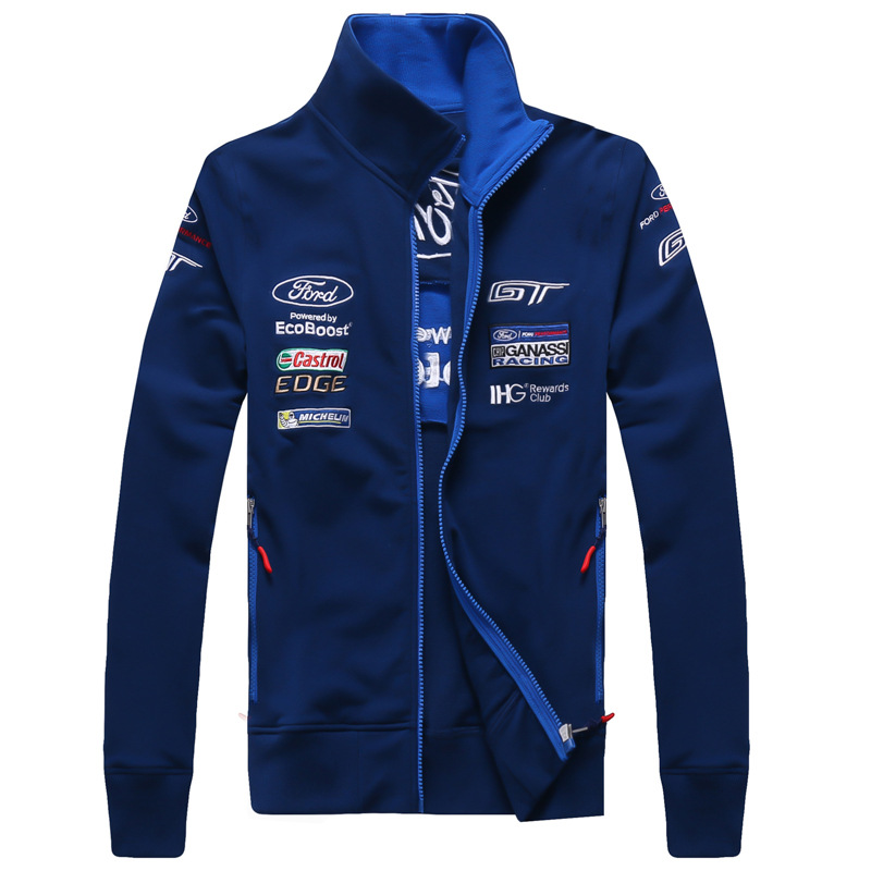 Rally automobile T-Shirt zipper ordinary Side seam pockets leisure time Lamb blue Combined body Hooded Jacket