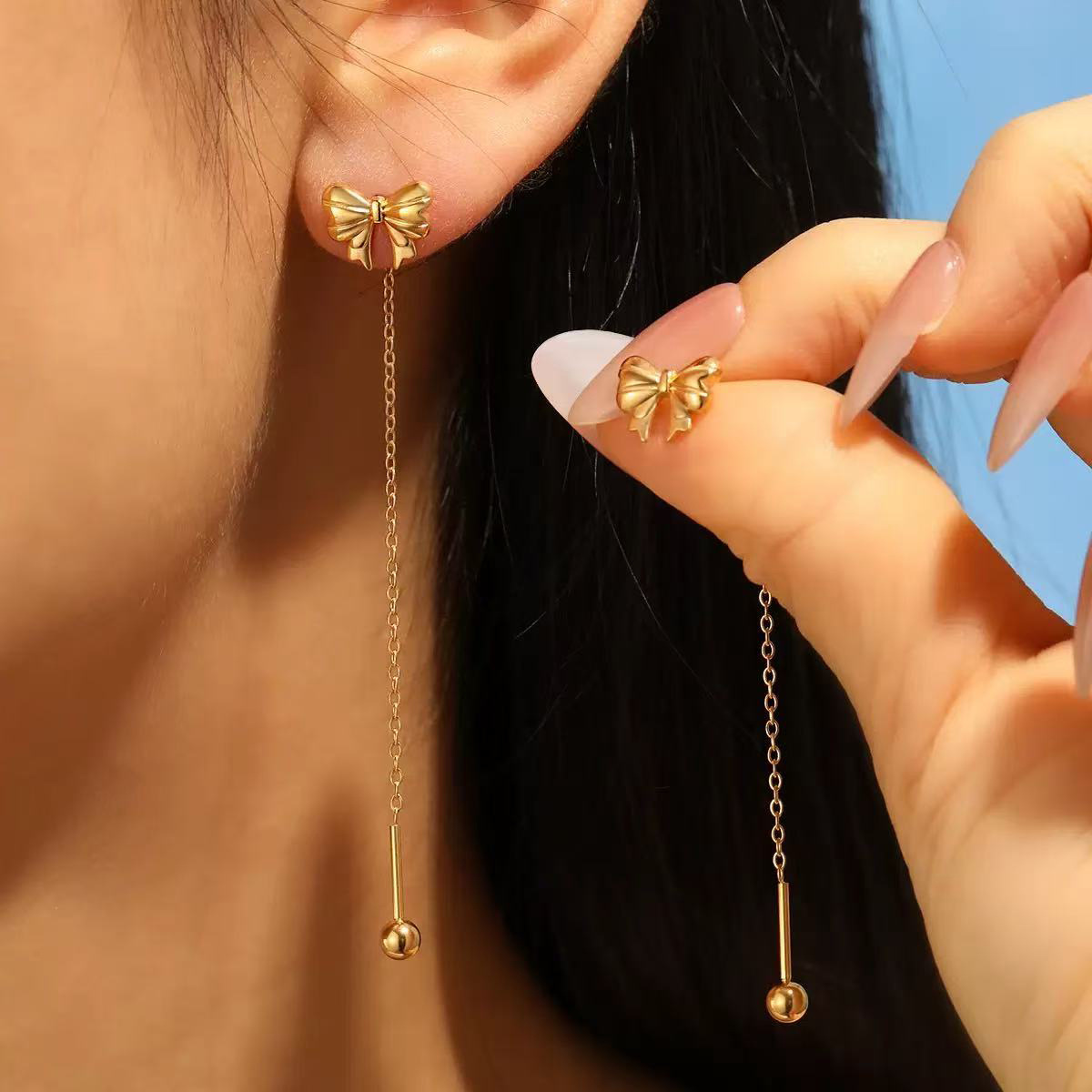 Amazon Cross-Border Bow Tassel Earrings High-End Fashion Commuter Casual Style Earrings 2025 New Style