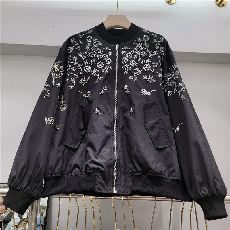 2026 primavera nueva dulce de moda chica cuentas plateadas bordadas flores sueltas chaqueta de abrigo corto