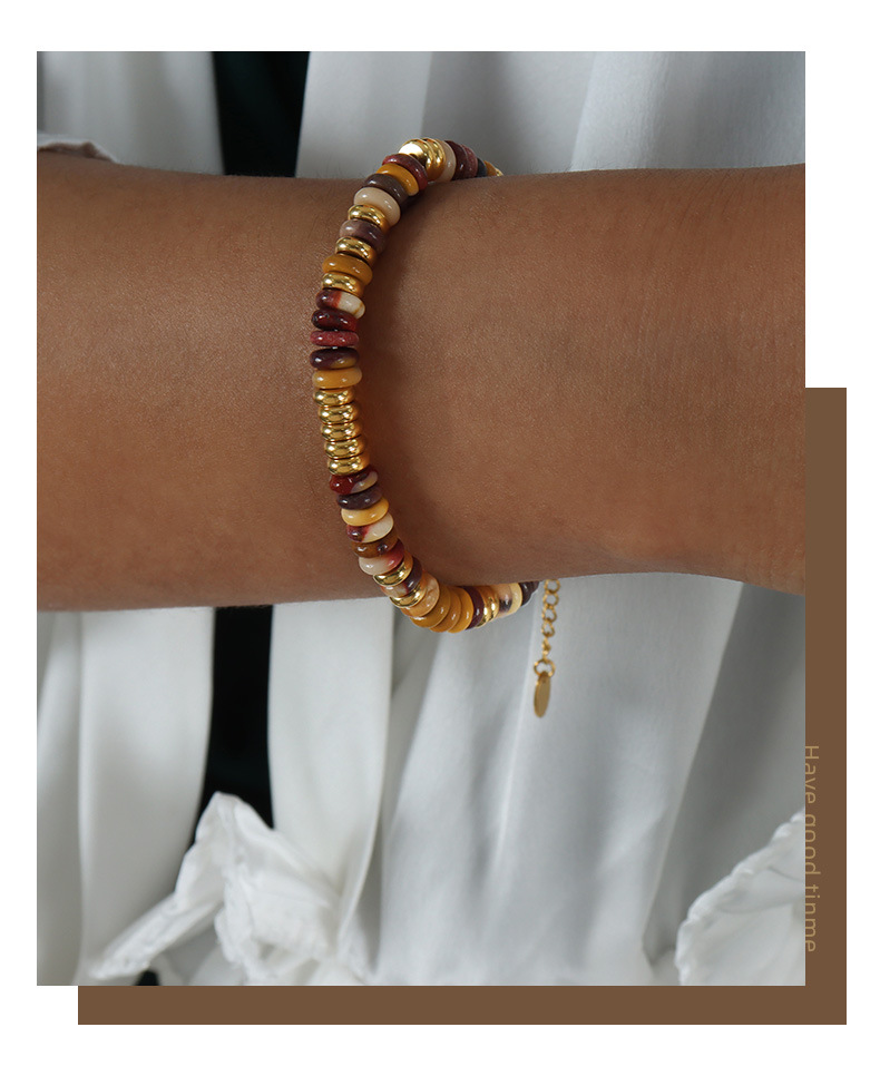 Style Ethnique Rond Acier Au Titane Perlé Bracelets Collier display picture 1