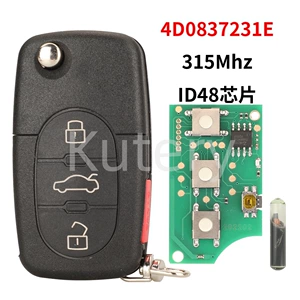 Suitable for Audi 4-button folding remote control car key, 315 frequency, ID48 chip, 4D0837231E round pin position