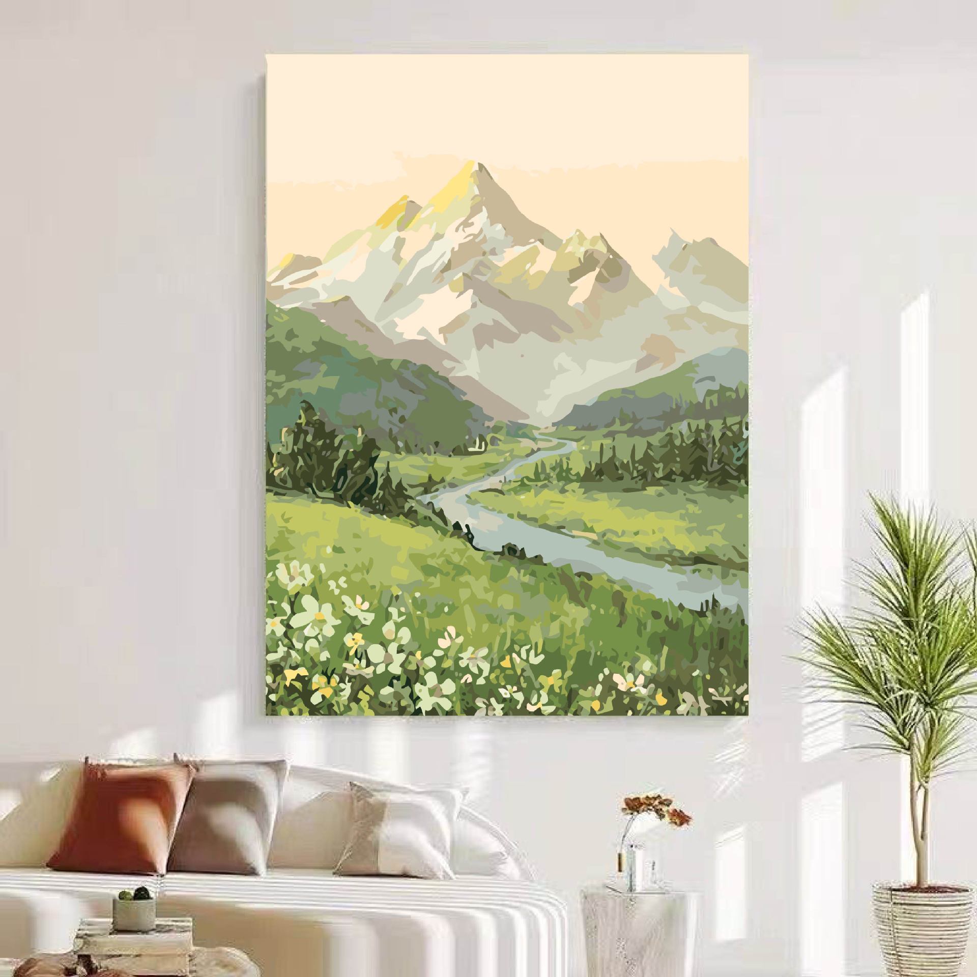 El viento tranquilo del sol Jinshan porche pinturas decorativas de textura de alto nivel pinturas de paisaje verde pinturas decorativas de paisaje