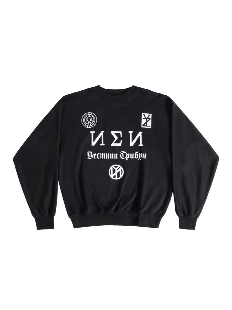Kanye Shanghai Concert Peripheral Loose Shoulder No. 1 Printed Integrated Cut Crew Neck Sweater_viptrois.com