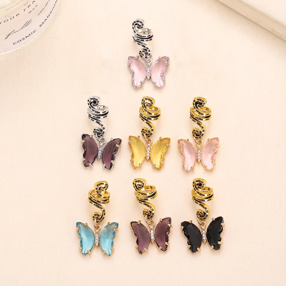 Red famoso nuevo anillo de pelo de trenza sucia personalidad hip hop colgante de cristal mariposa anillo de pelo de moda cool girl tocado para el pelo