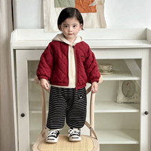 点兮冬季新款婴幼儿绗棉加绒外套套装宝宝开衫连帽毛衣裤子三件套