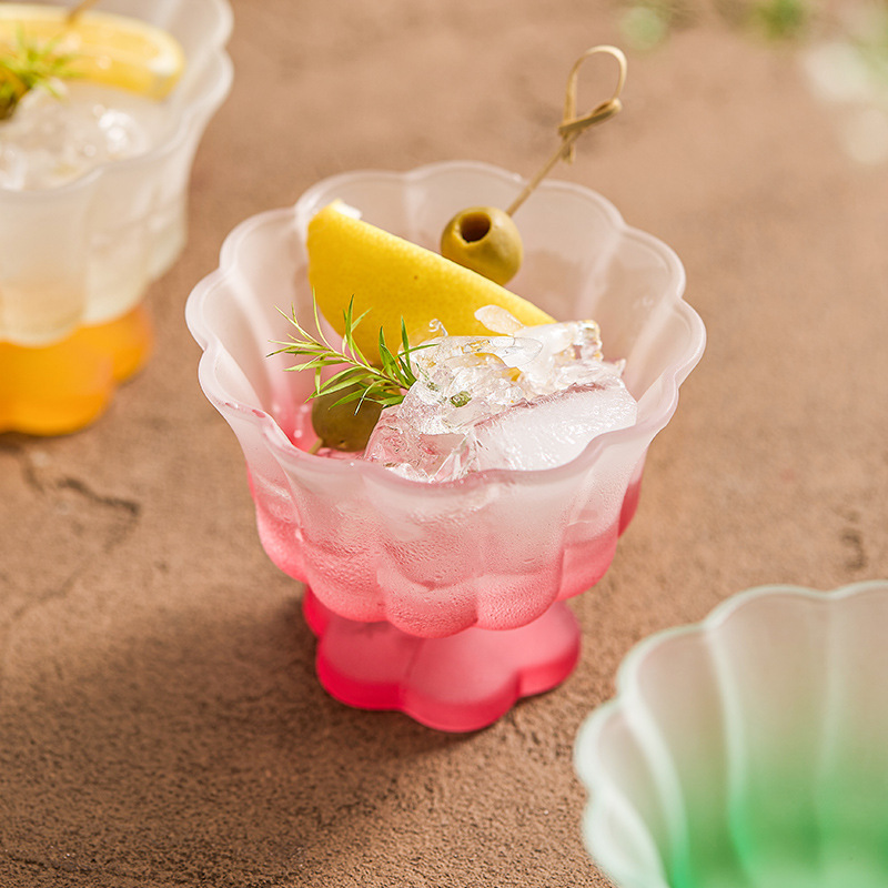 Taza de agua de la mitad de la flor, taza de té de pétalos, taza de vidrio, taza de agua doméstica, taza de jugo, taza de yogur