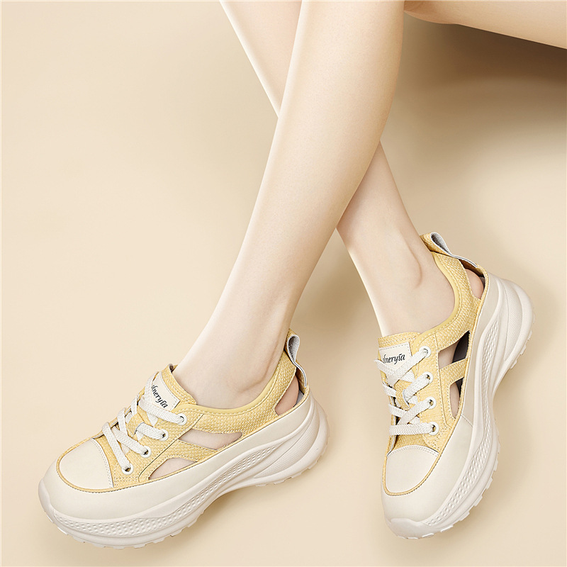 Giày sneaker nữ chunky đế dày lưới thoáng khí mùa hè 2026 — 6159 Màu vàng, 6159 Màu be