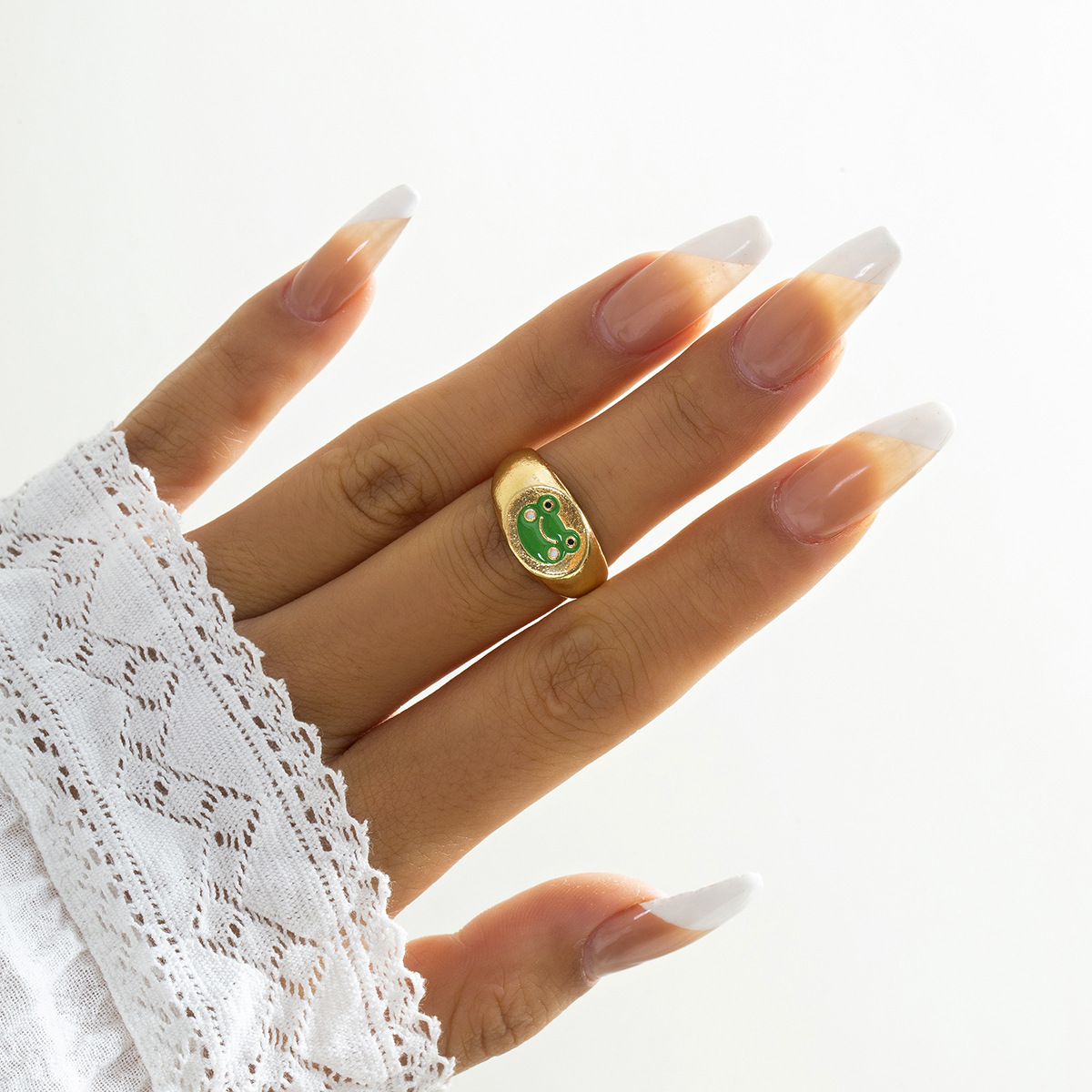 Anneau de grenouille brillant minimaliste personnalisé avec ouverture d'animal dégoulinant d'huile avec anneau de grenouille brillant à la mode et réglable pour accessoires_voghion.com