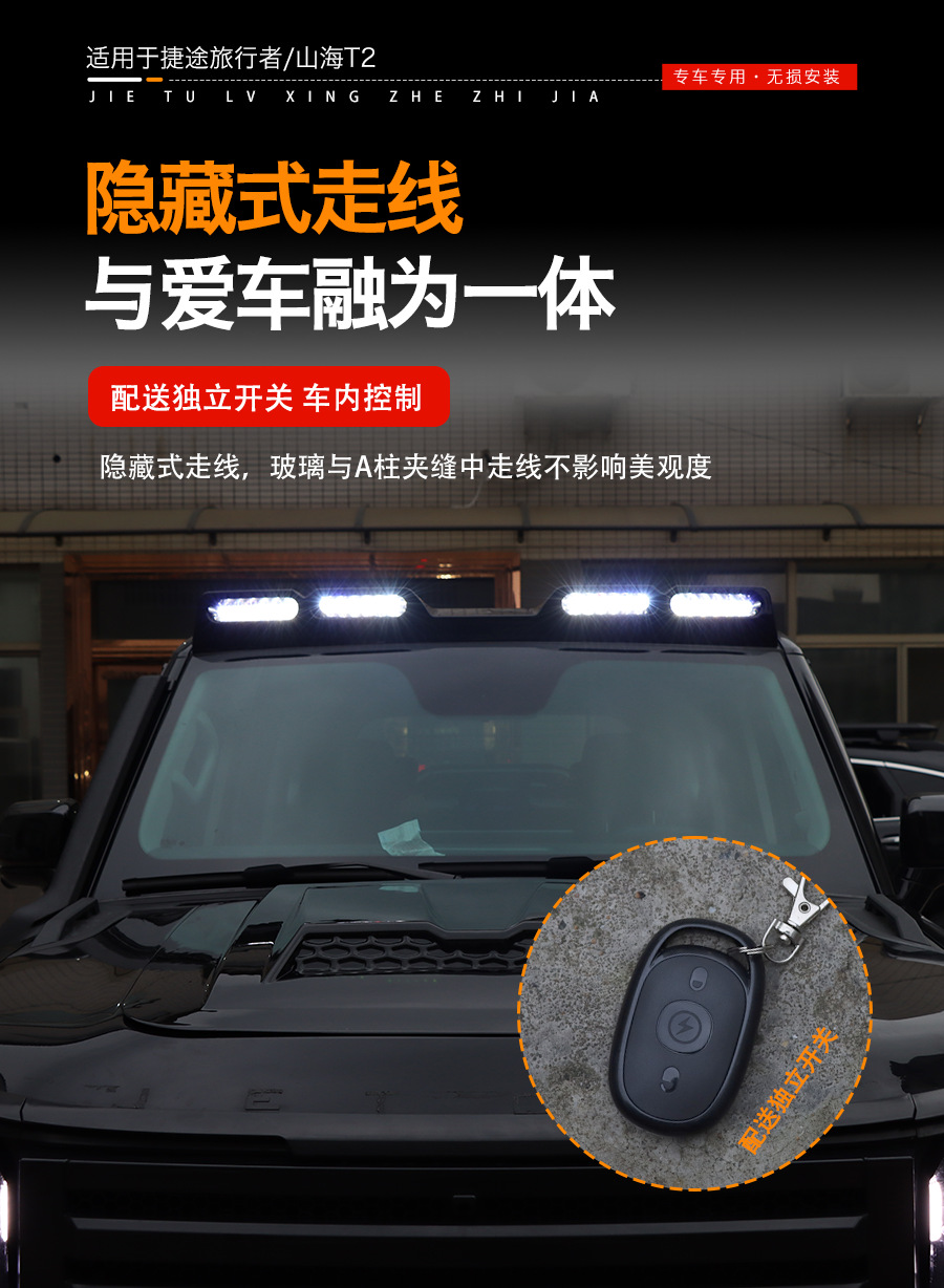 Suitable for Jietu Traveler Shanhai T2 roof spotlight four-eye spoiler modified luggage rack frame searchlight accessories