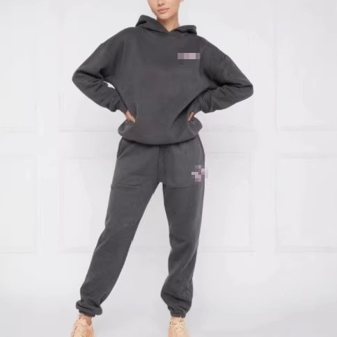 Street-style Hooded Sweatshirt And Pants Set With Printed Foam Design,...