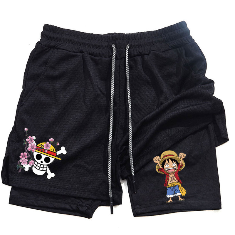 OnePiece One Piece Animation Perimeter Printed Beach Men's Shorts Double-Layer Five Shorts Cross-Border Amazon