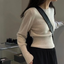 高腰一字领全羊毛衫女短款秋冬季软糯高端收腰羊绒针织打底毛衣
