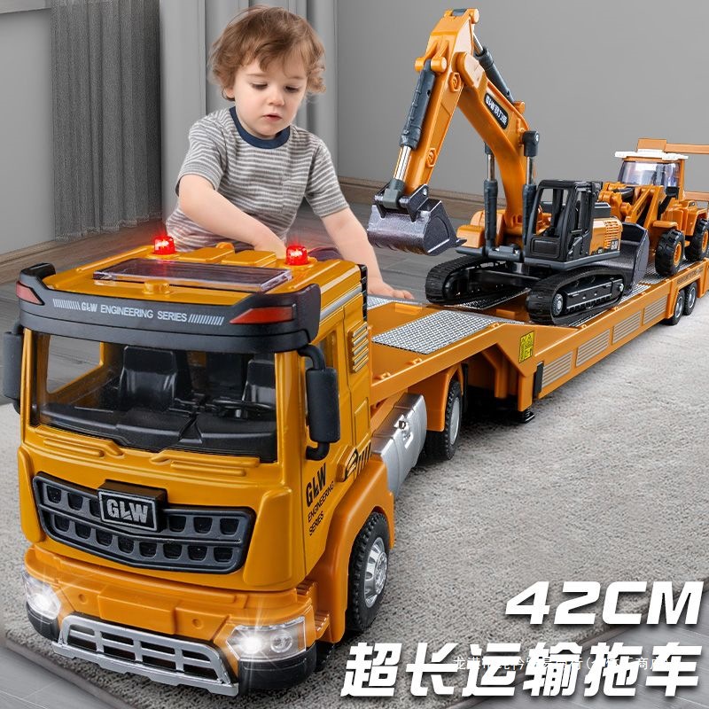 Extra Large Alloy Trailer Toy Kidsren's Engineering Vehicle Car Transporter Set Boy Flatbed Transporter Model