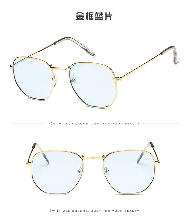 Nuevo metal marco polígono gafas de sol moda europea y americana pequeño marco colorido Mercurio océano gafas de sol al por mayor 3548