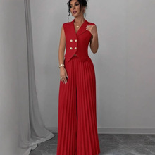 2025欧美跨境新款时尚马甲背心百褶裙裤套装女装