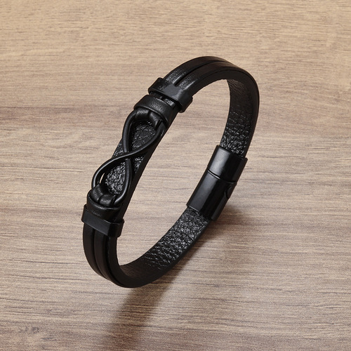 Hot-selling Men's Leather Digital-8 Magnetic Buckle Leather Rope Bracelet—Factory Direct Supply of Woven Leather Bands