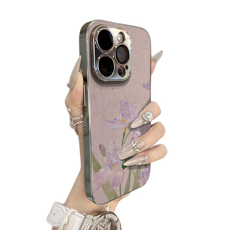 古风鸢尾花适用于苹果16pro手机壳iPhone15新款i14全包镜头13防摔|undefined
