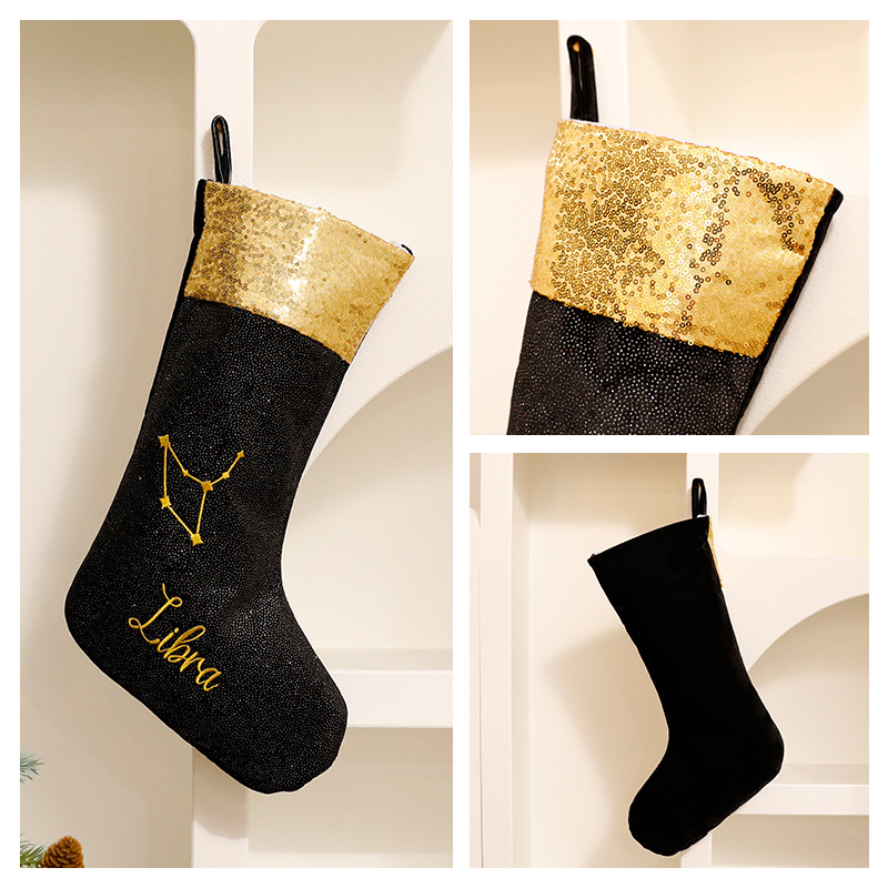 Nuevas decoraciones navideñas negras doce constelaciones navideñas calcetines navideñas decoraciones navideñas al por mayor