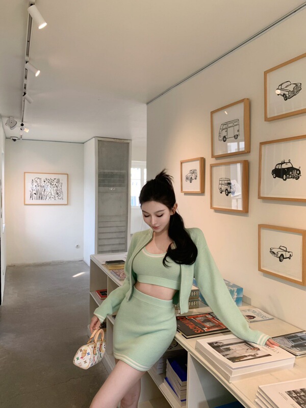盐系轻熟穿搭显瘦内搭上衣简约薄款长袖开衫时尚收腰半身裙套装女|undefined