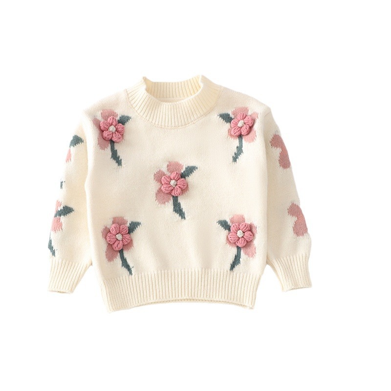 Baby Girls' Clothing Pullover Sweater Baby Cute Long Sleeve Knitted Flower Bottoming Shirt_voghion.com