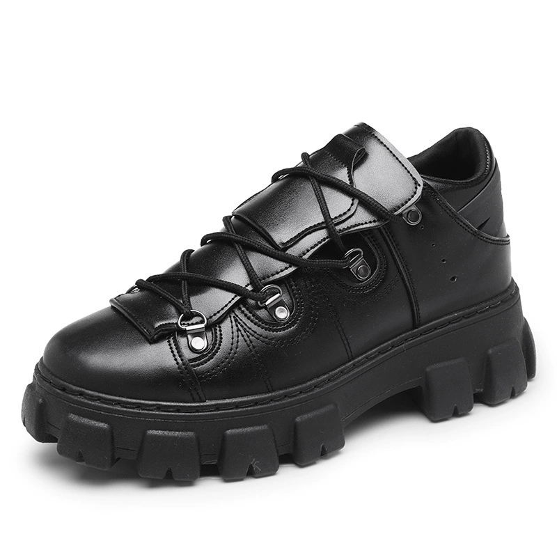 2023 autumn new personality lace-up big-toe motorcycle shoes fashionable punk style thick-soled shoes casual small leather shoes for men