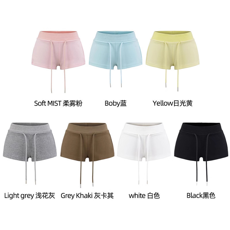 American Style Retro Hot Girl Style Low Waist Drawstring Yoga Sports Short Sweetpants Women's Long Leg Short Outer Wear Shorts