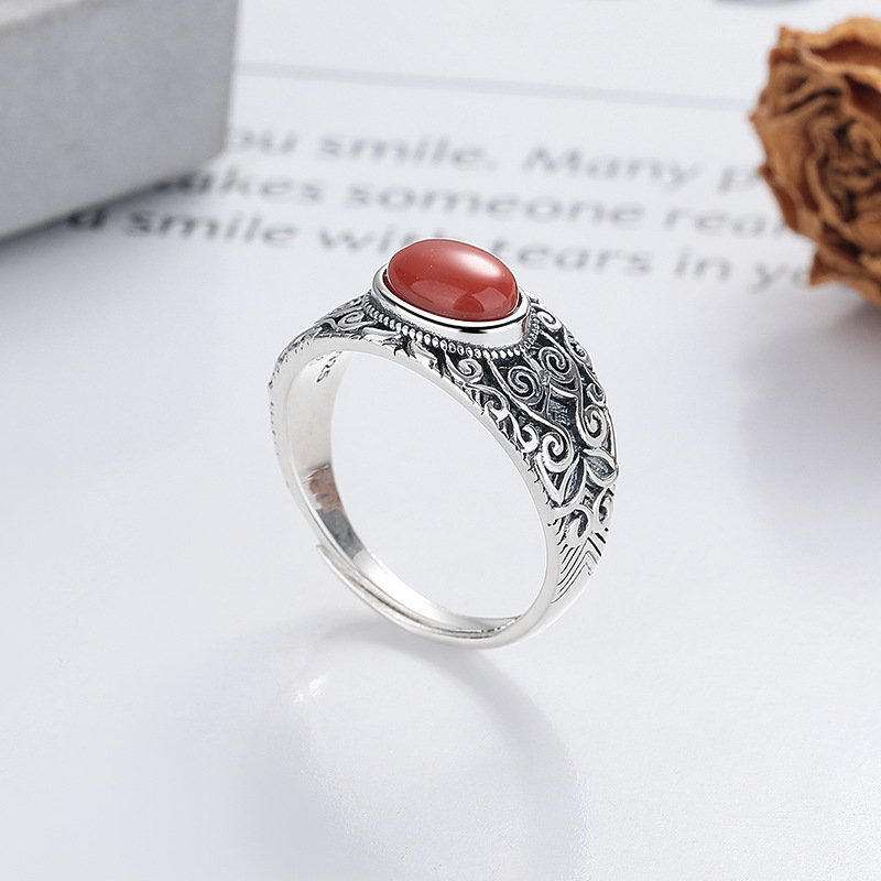 Retro ethnic creative red agate stone inlay