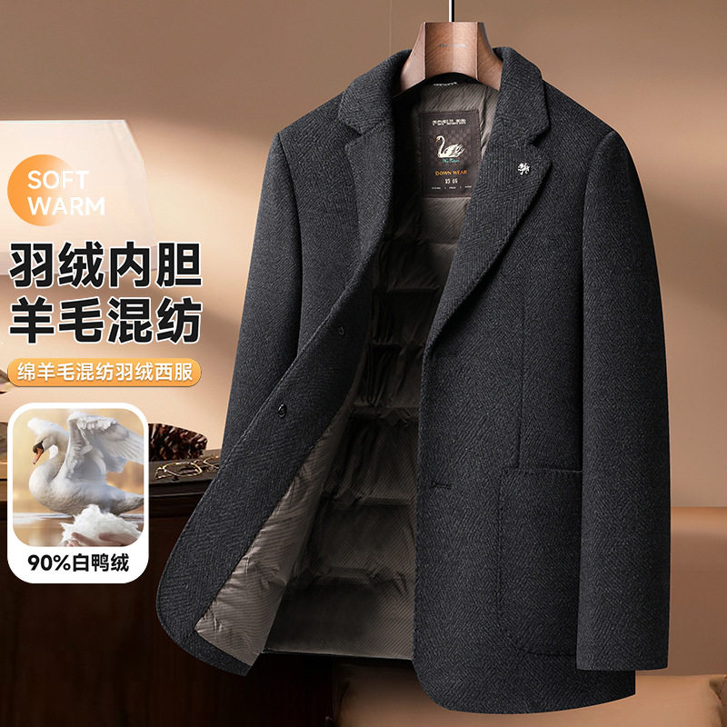 Áo vest nam dạ len pha lông vũ lót trong dày dặn kiểu công sở — Màu xanh da trời, màu be, màu cà phê