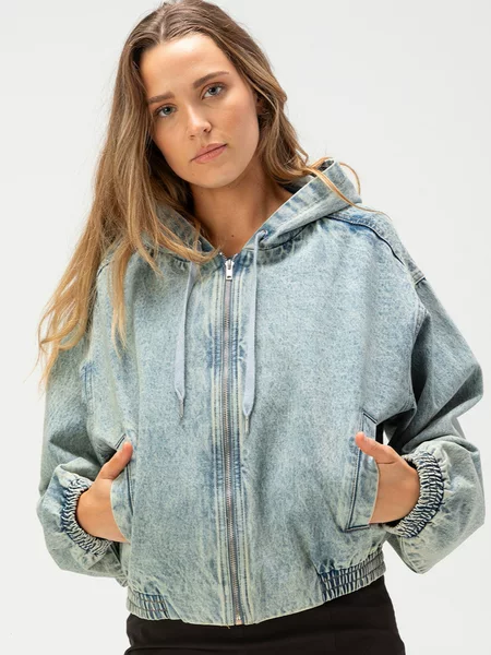 European and American Cross-Border Autum New Denim Jacket for Women, Women's Fashionable Casual Hooded Denim Jacket