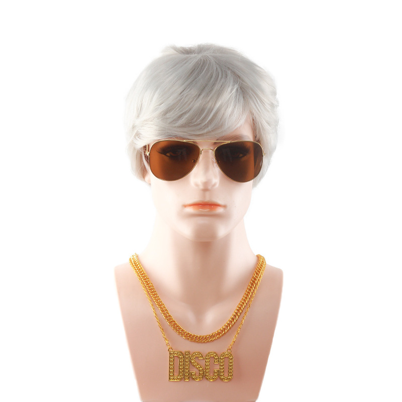 Cross-border Wig for Foreign Trade Men's Grey White Partial Short Hair High Temperature Silk Fashion Style Men's Hair