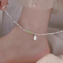新款福牌脚链不足链 小碎规格和田玉女潮小众珠子银子批发性感脚